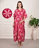 Bella Mama Cotton Woven Half Sleeves Maternity Nursing Kaftan With Floral Print - Maroon