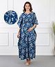Bella Mama Cotton Woven Half Sleeves Maternity Kaftan Nighty with Floral Print - Blue