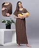 Quira Woven Half Sleeves Polka Dots Printed Maternity Nighty With Side Zipper Nursing Access - Coffee