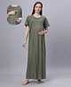 Quira Woven Half Sleeves Polka Dots Printed Maternity Nighty With Side Zipper Nursing Access - Green