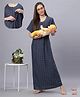 Quira Woven Half Sleeves Polka Dots Printed Maternity Nighty With Side Zipper Nursing Access - Grey