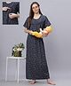 Quira Woven Half Sleeves Floral Printed Maternity Nighty With Side Zipper Nursing Access - Blue