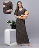 Quira Woven Half Sleeves Floral Printed Maternity Nighty With Side Zipper Nursing Access -  Coffee