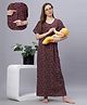 Quira Woven Half Sleeves Floral Printed Maternity Nighty With Side Zipper Nursing Access - Maroon