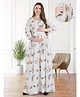 Quira Viscose Woven Three Fourth Sleeves Floral Printed Maternity Nighty With Concealed Side Zipper Nursing Access - Pista