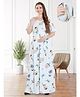 Quira Viscose Woven Half Sleeves Floral Printed Maternity Nighty With Concealed Side Zipper Nursing Access - Pista