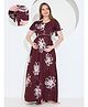 Quira Viscose Woven Half Sleeves Floral Printed Maternity Nighty With Concealed Side Zipper Nursing Access - Maroon