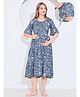 Quira Viscose Woven Half Sleeves Abstract Printed Maternity Dress With Concealed Side Zipper Nursing Access - Blue