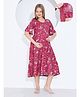 Quira Viscose Woven Half Sleeves Abstract Printed Maternity Dress With Concealed Side Zipper Nursing Access - Maroon