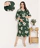 Quira Viscose Rayon Woven Three Fourth Sleeves Floral Printed Maternity Dress With Concealed Side Zipper Nursing Access - Green