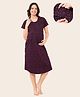 Quira Woven Half Sleeves Abstract Printed Maternity  Nighty With Concealed Side Zipper Nursing Access - Wine