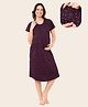 Quira Woven Half Sleeves Abstract Printed Maternity Nighty With Concealed Side Zipper Nursing Access - Wine