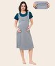 Quira Woven Half Sleeves  Printed Maternity Nighty With Concealed Zipper Nursing Access - Grey