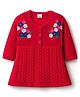 Babyhug Knit Full Sleeves Woollen Dress with Floral Embroidery & Cable Knit Design - Coral