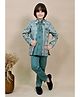 BT DEZINES Satin Woven Solid Sherwani Trouser With Full Sleeves Geometric Embroidered Jacket & Necklace Set - Sea Green