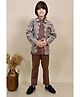 BT DEZINES Satin Woven Solid Sherwani Trouser With Full Sleeves Geometric Embroidered Jacket & Necklace Set - Coffee Brown