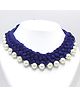 Pihoo Festive Theme Braid Detailed & Pearls Embellished  Necklace - Navy Blue