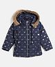 OKANE Full Sleeves Solid Colour Padded Jacket with Detachable Hood and Pockets & Heart Print - Navy Blue