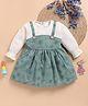 TOONYPORT Cotton Knit Full Sleeves Floral Embroidered  Fit And Flare Dress - Green
