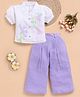 TOONYPORT Cotton Blend Knit Half Sleeves Floral Printed Shirt With Palazzo Set - Purple