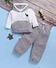 TOONYPORT Cotton Blend Knit Full Sleeves Color Blocked Hoodie With Trouser Set - Grey