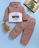 TOONYPORT Cotton Blend Knit Full Sleeves Color Blocked  Hoodie With Trouser Set - Brown
