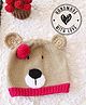Woonie Knit Bear Designed Pom Pom Embellished Hand Knitted Cap - Beige - Circumference 42.5 Cm