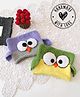 Woonie Knit Pack Of 2 Bird Designed Handmade Cap -Green & Purple - Circumference 32.5 Cm