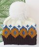 Woonie Hand Knit Pom Pom Applique Detailed Geometric Pattern Designed Cap - Multi Color - Circumference - 30 Cms
