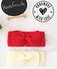 Woonie Set Of 2 Bow Applique Detailed Hand Knitted Headband - Red & Cream