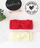 Woonie Set Of 2 Bow Applique Detailed Hand Knitted Headband - Red & Cream