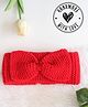 Woonie Hand Knit Bow Applique Detailed Headband - Red -