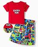 OLLINGTON ST. Cotton Knit Half Sleeves Extra Fun Text Printed Top & Knit Skirt -  Multicolor & Red