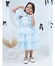 Lil' Drama Knit Sleeveless Floral Sequins Embellished Layered Dress With Cape Style Shrug - Sky Blue