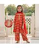 EARTHY TOUCH Single Jersey Knit Full Sleeves Kurta salwar & Dupatta Set With Floral Print - Rust Orange