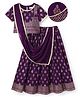 EARTHY TOUCH Single Jersey Knit Half Sleeves Choli Lehenga & Dupatta Set With Floral Foil Print - Wine