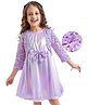 Hola Bonita Knit Shimmer Party Dress With Full Sleeves Sequinned Shrug & Bow Applique - Lilac