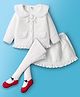 ToffyHouse Cotton Woven Full Sleeves Solid Party Top & Skirt Set With Leggings - White