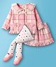 ToffyHouse Cotton Woven Full Sleeves Checks Top & Skirt Set With Leggings - Pink