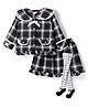 ToffyHouse Cotton Woven Full Sleeves Checks Party Top & Skirts Set With Bow Applique & Leggings - Black