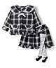 ToffyHouse Cotton Woven Full Sleeves Checks Party Top & Skirts Set With Bow Applique & Leggings - Black