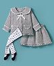 ToffyHouse Cotton Woven Full Sleeves Checkered Peter Pan Collared Party Top & Skirt with Bow Applique & Stockings - Blue & White