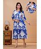 CeleBravo Cotton Woven Three Fourth Sleeves Abstract Printed Maternity Dress With Side Zipper Nursing Access - Blue