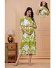 CeleBravo Cotton Woven Three Fourth Sleeves Abstract Printed Maternity Dress With Side Zipper Nursing Access - Green