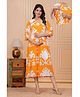 CeleBravo Cotton Woven Three Fourth Sleeves Abstract Printed Maternity Dress With Side Zipper Nursing Access - Orange