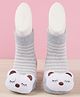 Yellow Bee Cotton Bear Applique Detailed Anti Skid Socks - Grey
