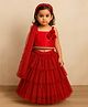 KIDSDEW Woven Sleeveless Floral Applique Detailed Glittered Designed Tiered Lehenga Choli With Dupatta Set - Red