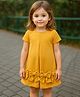 KIDSDEW Scuba Knit Half Sleeves Bow Applique Detailed Dress - Mustard