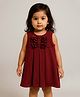 KIDSDEW Scuba Woven Sleeveless Frills Detailed Box Pleated Dress - Maroon