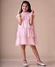 KIDSDEW Net Woven Cap Sleeves Star Foil Print Layered Dress - Pink